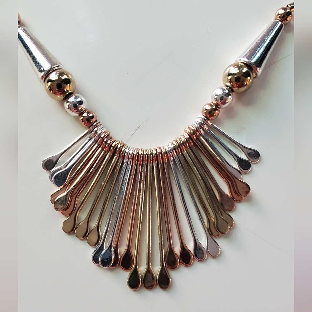 Gold, silver & rose gold metal beaded necklace